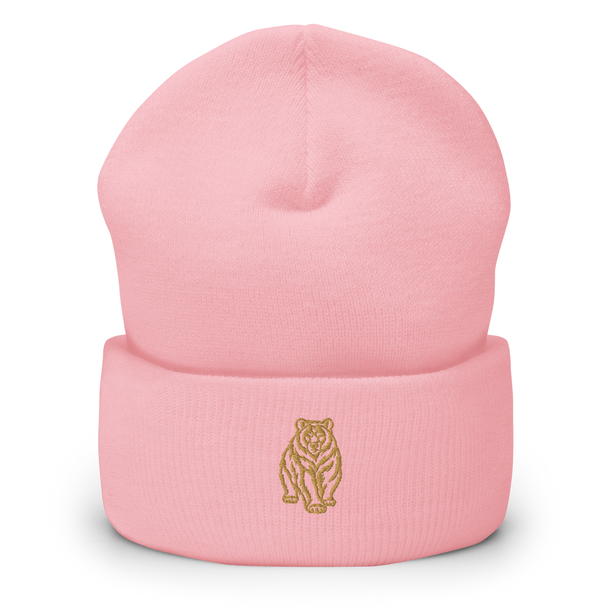 SPIRIT OF THE BEAR – Umgeschlagener Beanie mit Bären-Stick – Produktansicht