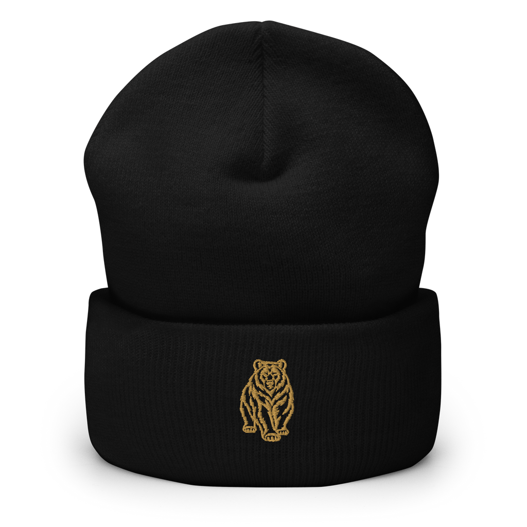 SPIRIT OF THE BEAR – Umgeschlagener Beanie mit Bären-Stick – Produktansicht