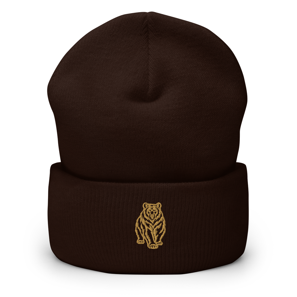 SPIRIT OF THE BEAR – Umgeschlagener Beanie mit Bären-Stick – Produktansicht