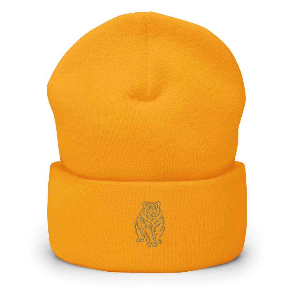 SPIRIT OF THE BEAR – Umgeschlagener Beanie mit Bären-Stick – Produktansicht