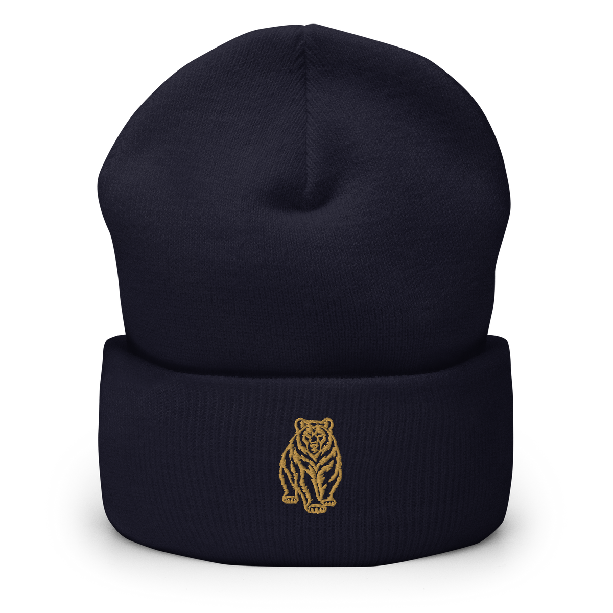 SPIRIT OF THE BEAR – Umgeschlagener Beanie mit Bären-Stick – Produktansicht