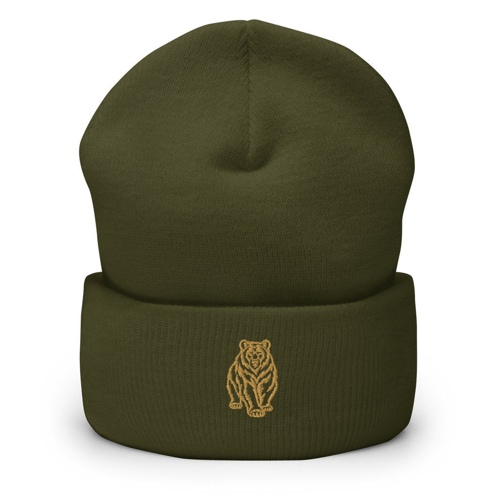 SPIRIT OF THE BEAR – Umgeschlagener Beanie mit Bären-Stick – Produktansicht