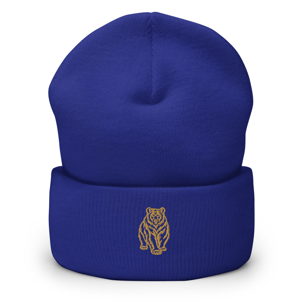 SPIRIT OF THE BEAR – Umgeschlagener Beanie mit Bären-Stick – Produktansicht