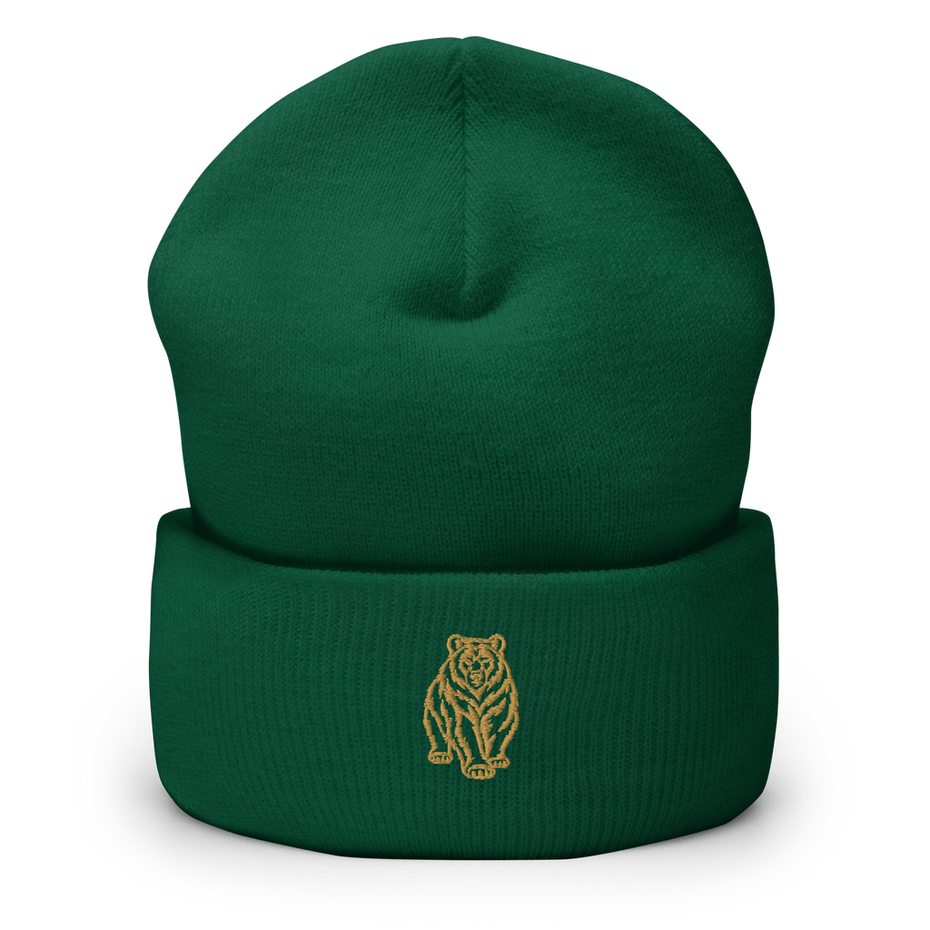 SPIRIT OF THE BEAR – Umgeschlagener Beanie mit Bären-Stick – Produktansicht