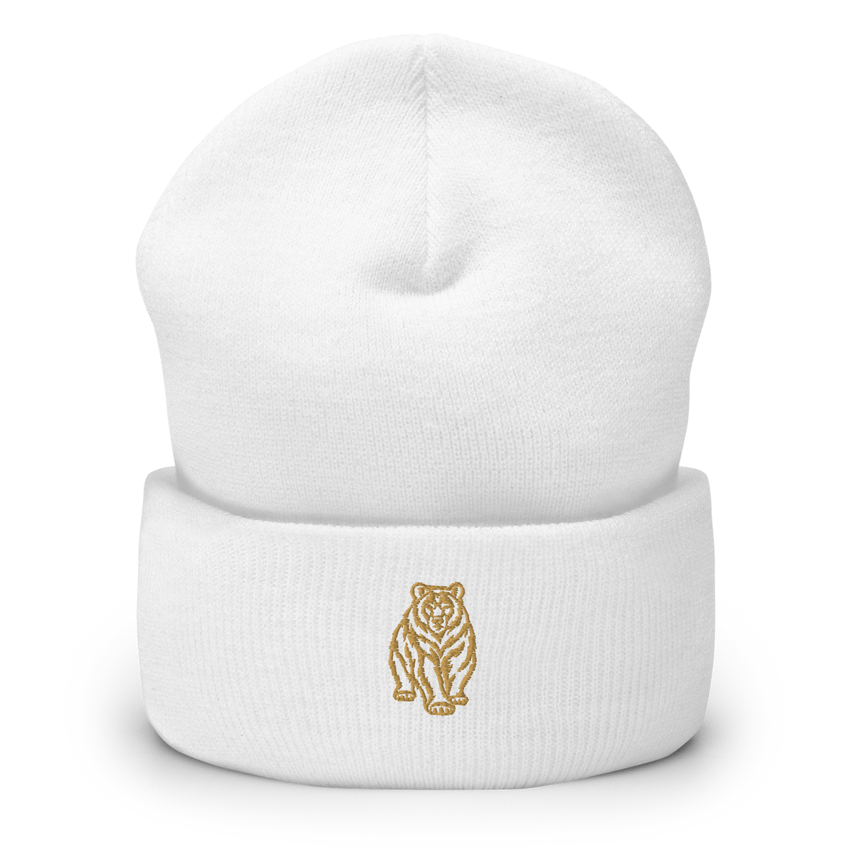 SPIRIT OF THE BEAR – Umgeschlagener Beanie mit Bären-Stick – Produktansicht