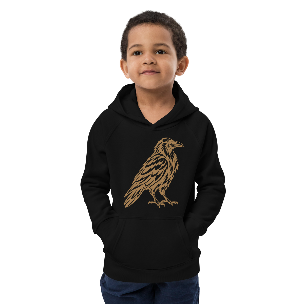 SPIRIT OF THE RAVEN – Kinder-Bio-Hoodie mit Rabenprint – Produktansicht