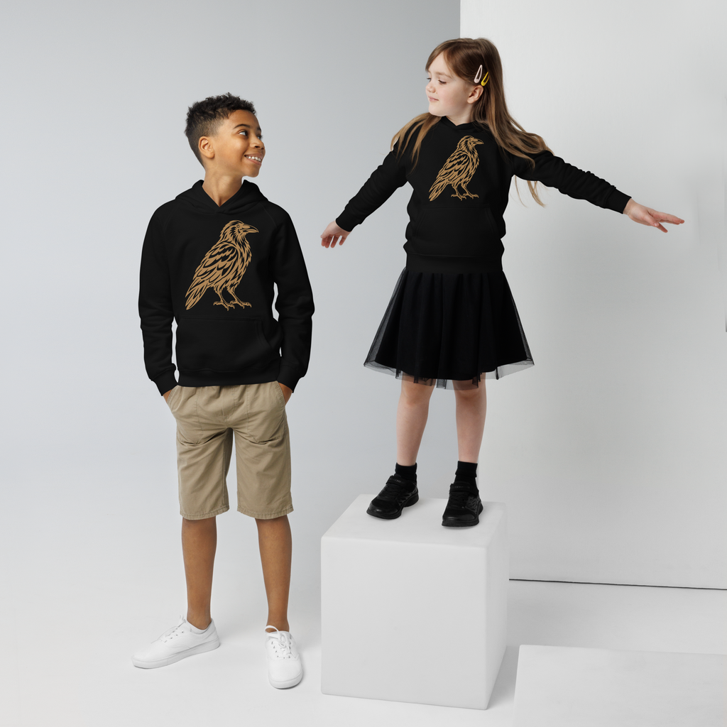 SPIRIT OF THE RAVEN – Kinder-Bio-Hoodie mit Rabenprint – Produktansicht