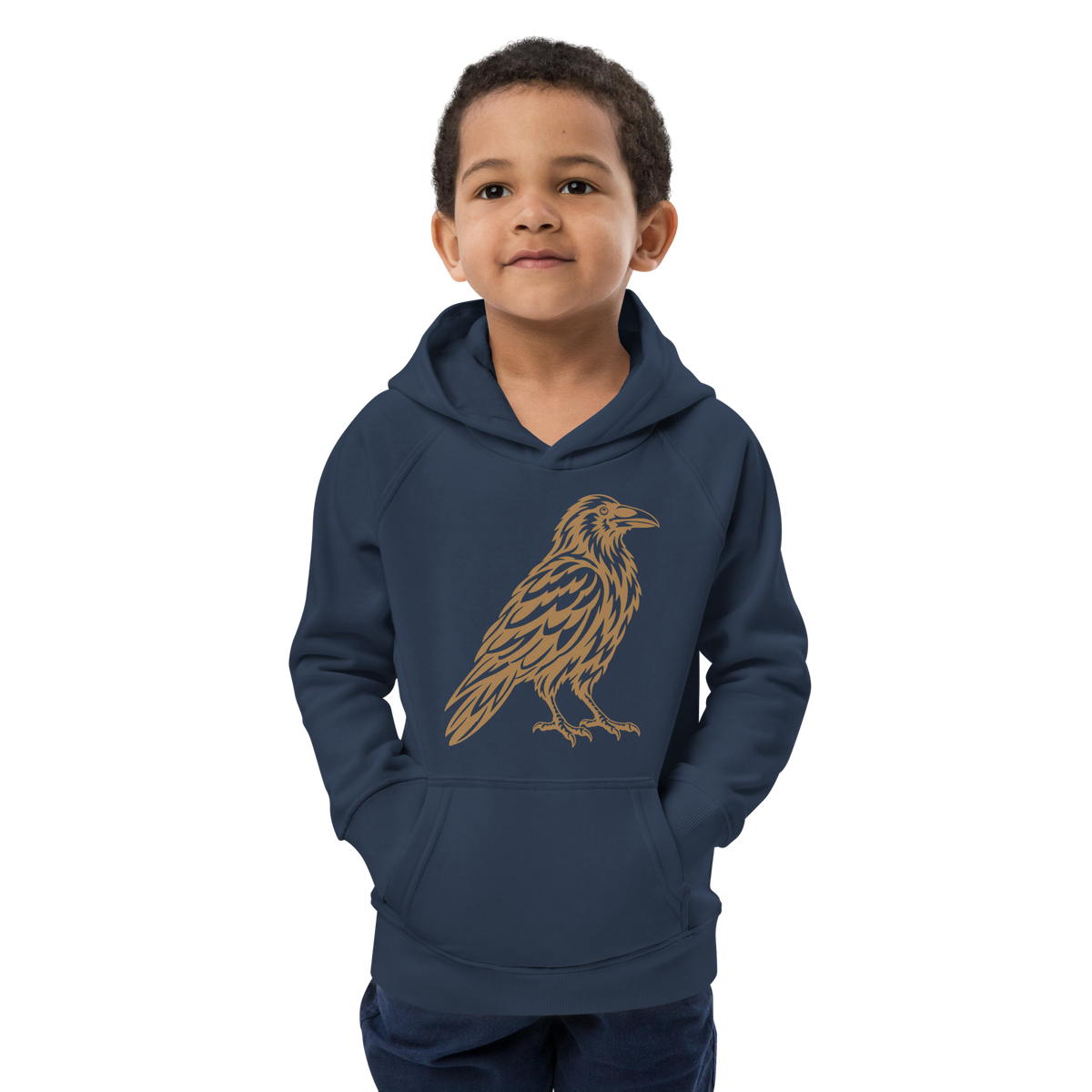 SPIRIT OF THE RAVEN – Kinder-Bio-Hoodie mit Rabenprint – Produktansicht