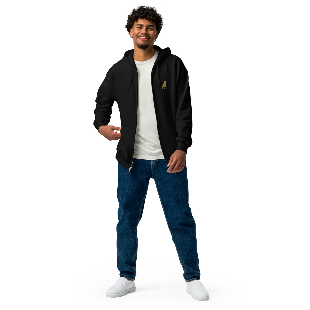 SPIRIT OF THE RAVEN – Zip-Hoodie mit Raben-Stickerei – Produktansicht