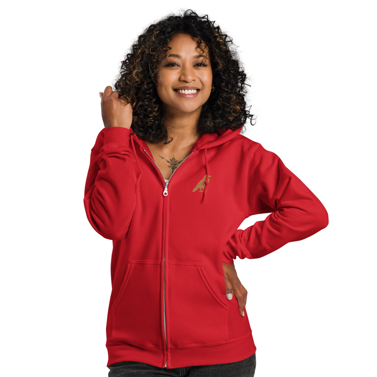 SPIRIT OF THE RAVEN – Zip-Hoodie mit Raben-Stickerei – Produktansicht