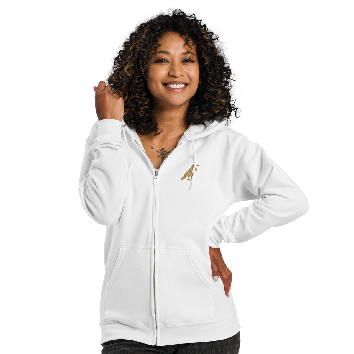 SPIRIT OF THE RAVEN – Zip-Hoodie mit Raben-Stickerei – Produktansicht