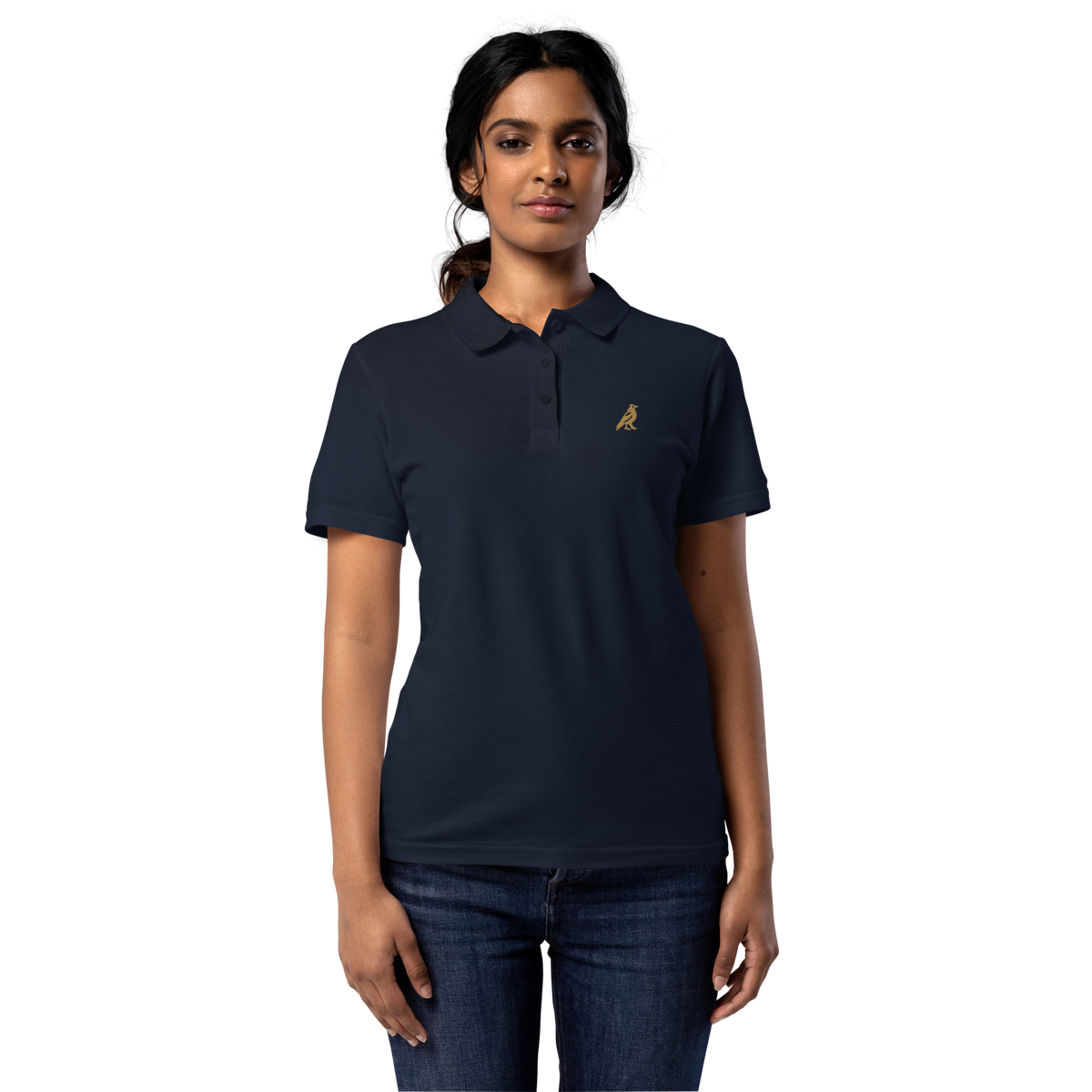 SPIRIT OF THE RAVEN – Damen-Poloshirt mit Raben-Stickerei – Produktansicht