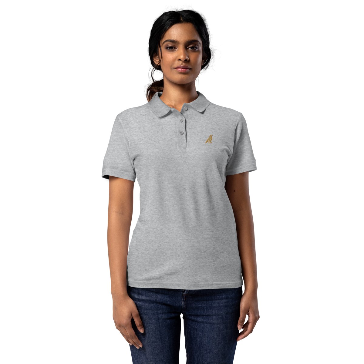 SPIRIT OF THE RAVEN – Damen-Poloshirt mit Raben-Stickerei – Produktansicht