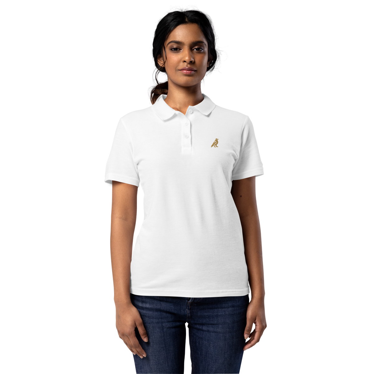SPIRIT OF THE RAVEN – Damen-Poloshirt mit Raben-Stickerei – Produktansicht